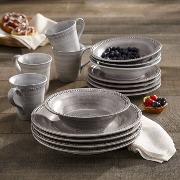 Jay Imports Stone 16 Pc Dinnerware Set - Grey